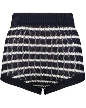 RED Valentino Striped Pointelle-Knit Shorts - Blue