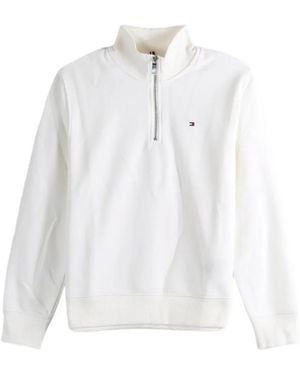 Tommy Hilfiger Quarter-Zip Logo-Embroidered Jumper - White