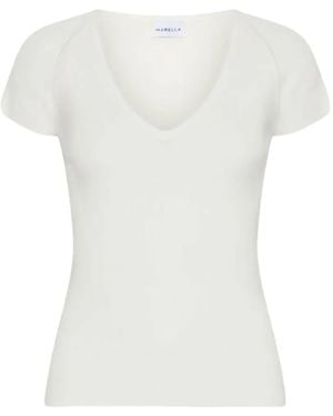 Marella Ribbed-Knit V-Neck T-Shirt - White