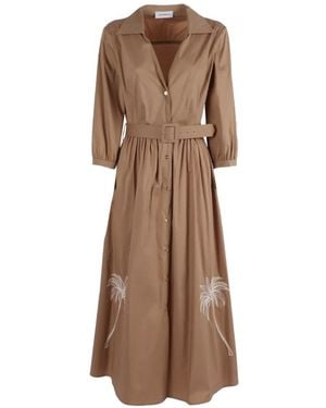 Shirtaporter Embroidered Belted Dress - Brown