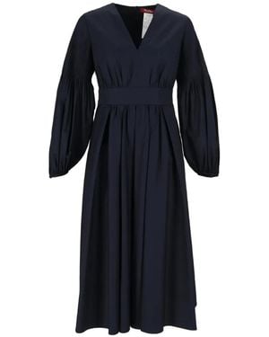 Max Mara Pleated-Sleeve A-Line Midi Dress - Blue