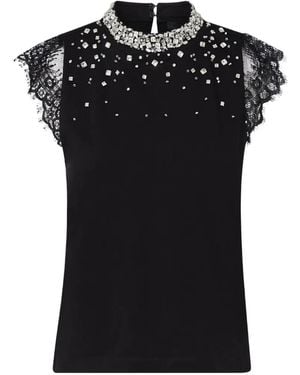 Liu Jo T-Shirt With Lace And Rhinestones - Black