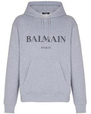 Balmain Logo-Print Hoodie - Grey