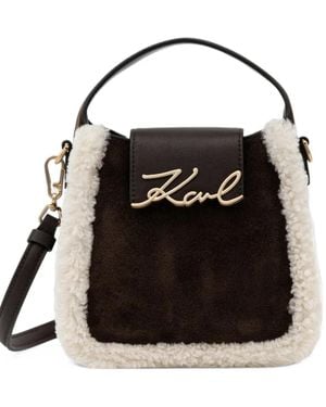 KARL LAGERFELD Bandolera Con Ribete De Pelo De Borrego - Negro
