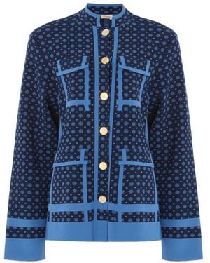 Temperley London Ditzie Floral-print Button Knit Jacket - Blue