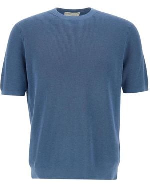 FILIPPO DE LAURENTIIS Short-Sleeve Ribbed-Knit Sweater - Blue