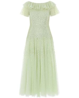Needle & Thread Ruffled Sequin-Embellished Gown - Green