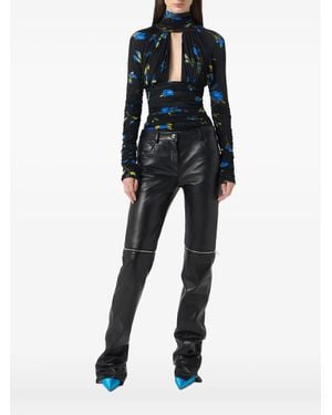 Blumarine Floral-Print Ruched Bodysuit - Black