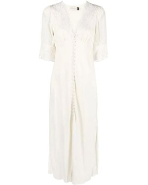 RIXO London Neutral Simone Lace Trim Dress - White