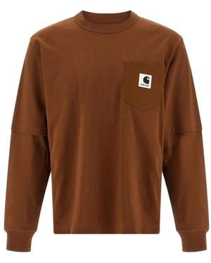 Sacai X Carhartt Wip Logo-Patch Long-Sleeve T-Shirt - Brown