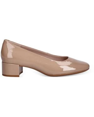Ecco Patent-Finish Block-Heel Court Shoes - Pink