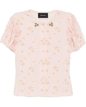 Simone Rocha Floral-Print Ruffled-Sleeve T-Shirt - Pink