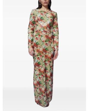 Rosetta Getty Sequin-Embellished Floral-Print Gown - Natural
