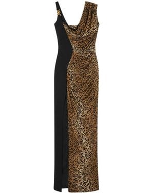 Versace Leopard Medusa '95 Draped Maxi Dress - Brown