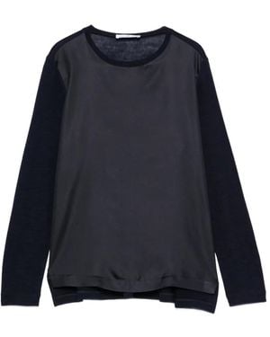 Whyci Satin-Panel Long-Sleeve Top - Blue