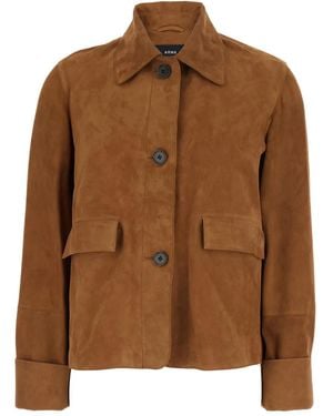 Arma 'Ella' Jacket With Wide Collar And Front Patch Pockets - Brown