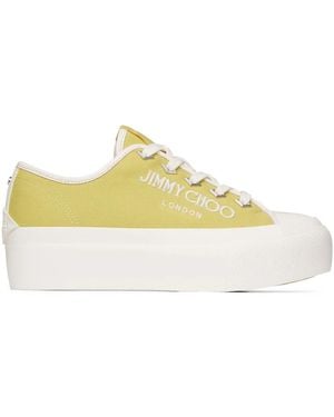 Jimmy Choo X Sunbleached Palma Maxi Logo-Embroidered Canvas Low-Top Trainers - Yellow