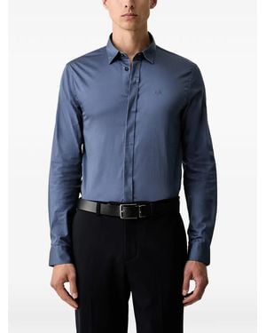 ARMANI EXCHANGE Logo-Embroidered Slim-Fit Shirt - Blue