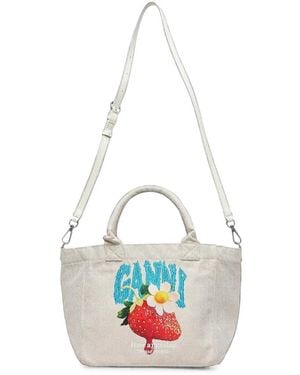 Ganni Small Strawberry Easy Tote Bag - White