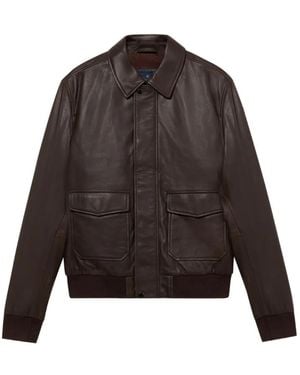 Brooks Brothers Pointed-Collar Leather Jacket - Brown