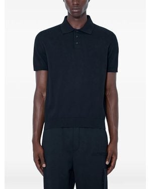 Moncler Logo Cotton Knit Polo - Blue