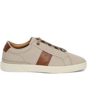 BOSS Gary Leather Sneakers With Contrast Side Panel - Natural