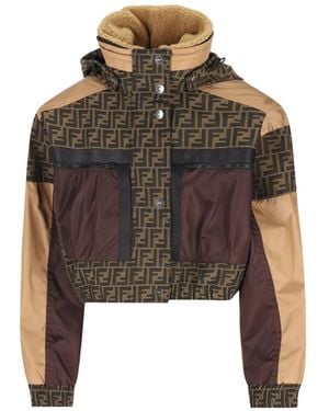 Fendi Monogram-Pattern Hooded Ski Jacket - Brown
