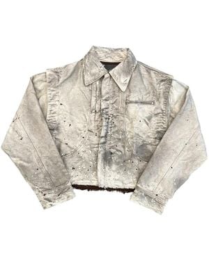 SEKRIT Chopper Paint-Splatter Denim Jacket - White