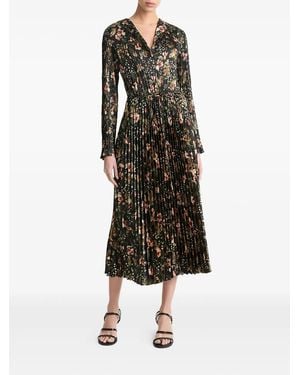 Vince Floral-Print Pleated Dress - Black