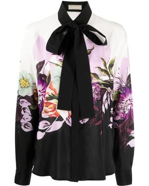 Elie Saab フローラル シルクシャツ - ブラック