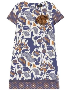 Clips Floral-Appliqué Mini Dress - Blue