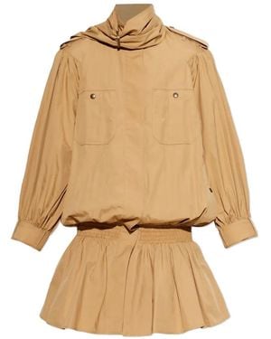 Chloé Ruffled High-Neck Coat - Natural