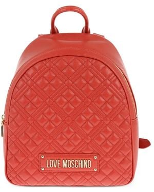 Moschino Quilted Logo-Detail Backpack - Red