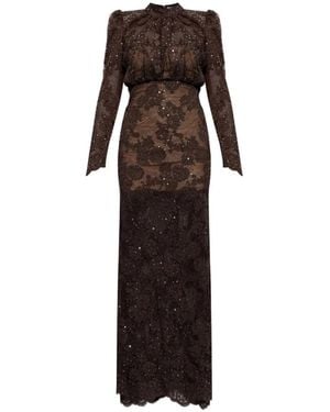 Self-Portrait Sequin-Embellished Lace Maxi Dress - Brown