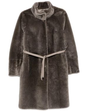 Suprema X Eraldo Belted Snake-Effect Coat - Grey
