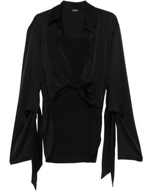 Atlein ノットディテール ベルスリーブ トップ - ブラック