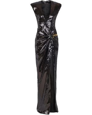 Balmain Long Draped Sequin Dress With Embellished Detail - Black