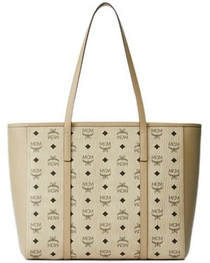 MCM Medium Toni Visetos Logo-Print Tote Bag - White