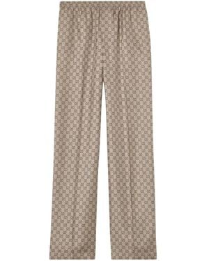Gucci Gg Supreme Silk-Twill Trousers - Natural
