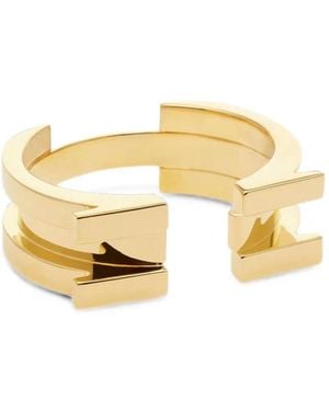 Elisabetta Franchi Rigid Bracelet With Logo Details - Metallic