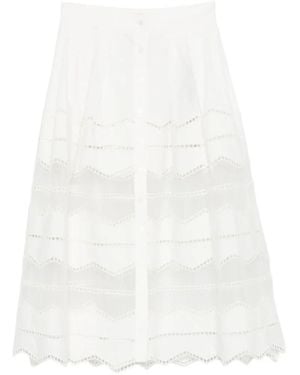 Elie Saab Broderie-Anglaise Midi Skirt - White