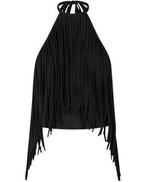 Pinko Fringed Halter Top - Black