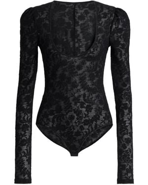 Alberta Ferretti Body Con Encaje Floral - Negro