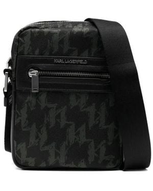 Karl Lagerfeld Monogram Messenger Bag - Black