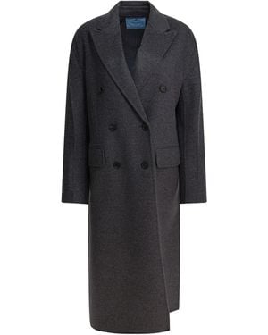 Prada Double-Breasted Wool Coat - Black