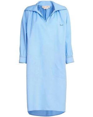 Marni Logo-Embroidered Long-Sleeve Dress - Blue