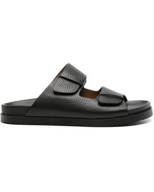 Doucal's Round-Toe Leather Slides - Black