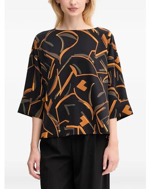 Joseph Ribkoff Geometric-Print Flared-Sleeve Blouse - Black