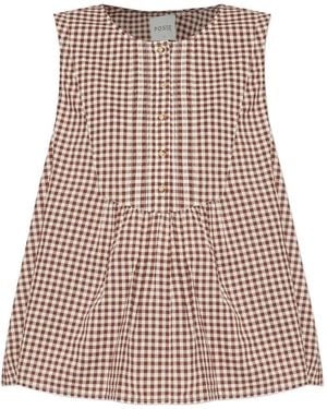 Posse Gingham Buttoned-Front Top - Brown