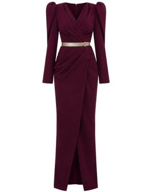 Rhea Costa Chloe Wrap-Effect Belted Maxi Dress - Purple